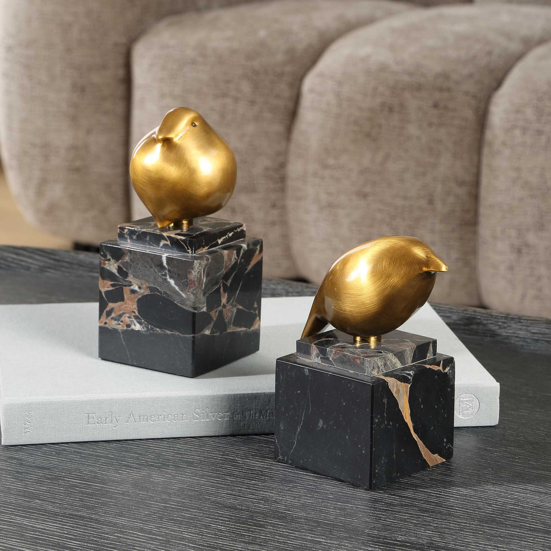 Golden Finch Bird Figurines Set of 2