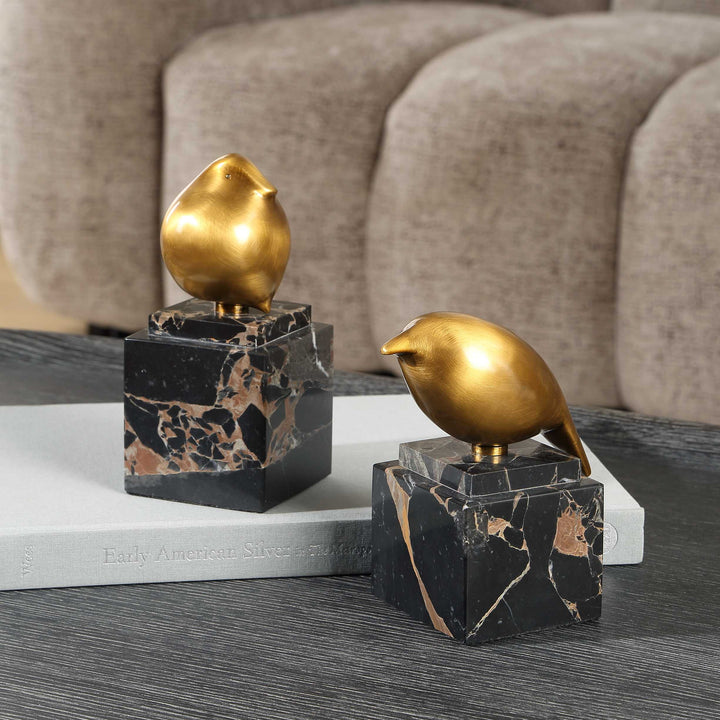 Golden Finch Bird Figurines Set of 2