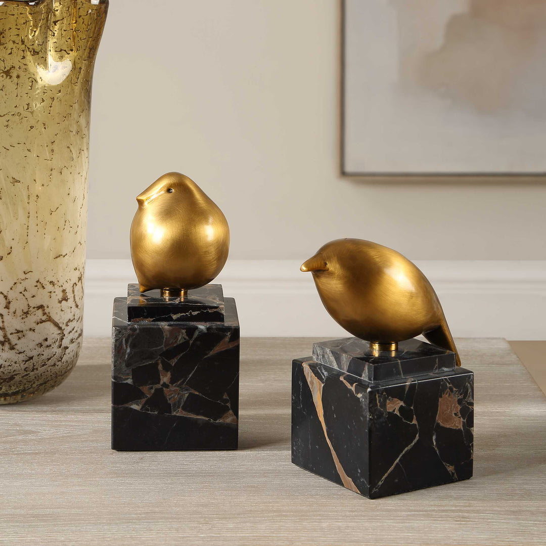 Golden Finch Bird Figurines Set of 2