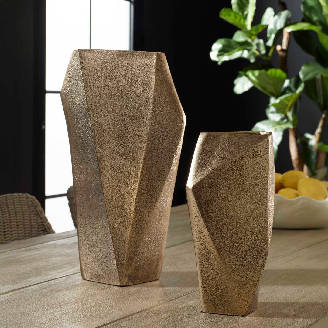 Geoform Indoor-Outdoor Brass Vases Set of 2
