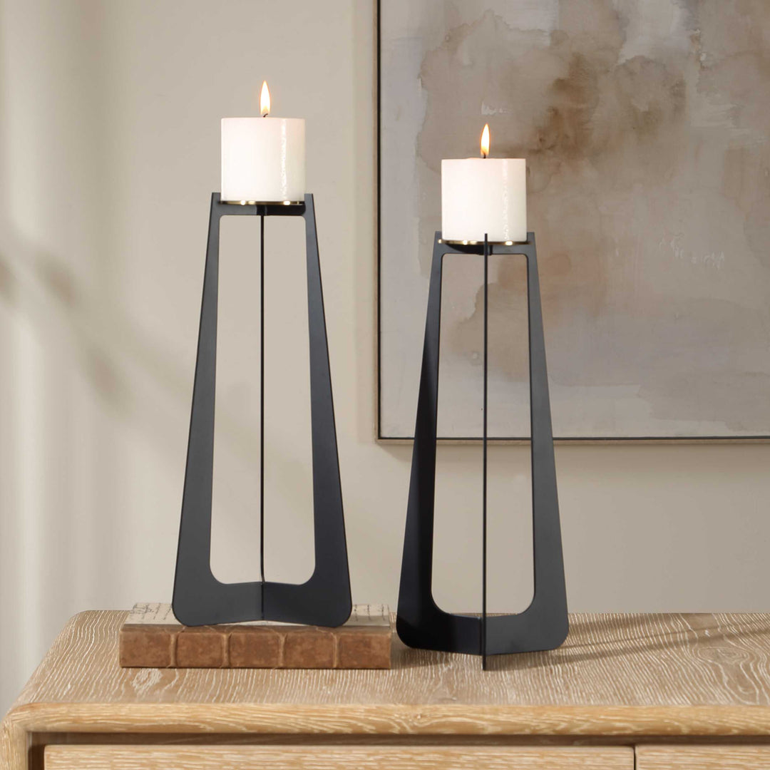 Columnar Black Candleholders Set of 2