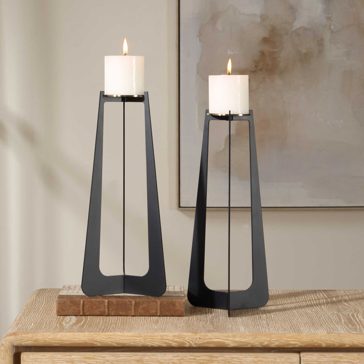 Columnar Black Candleholders Set of 2