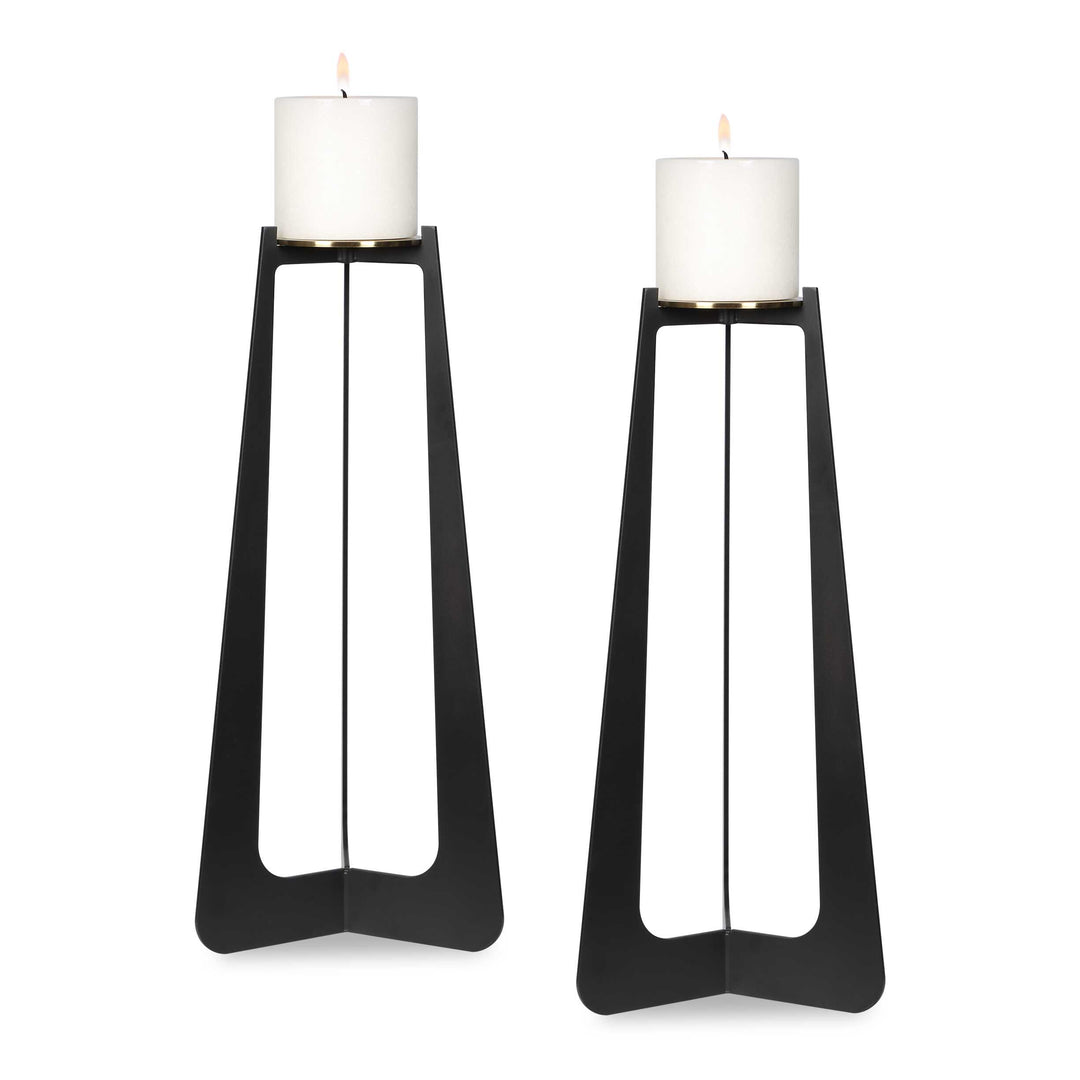 Columnar Black Candleholders Set of 2