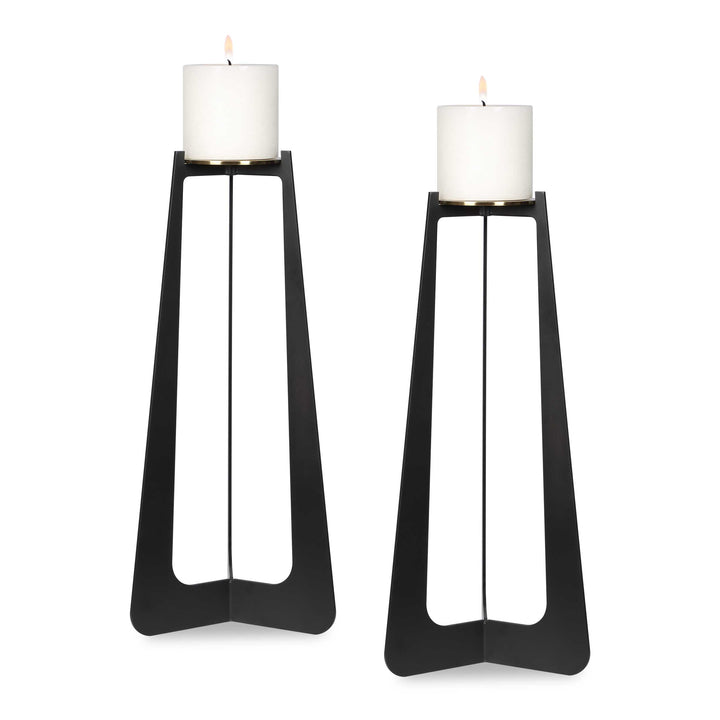 Columnar Black Candleholders Set of 2