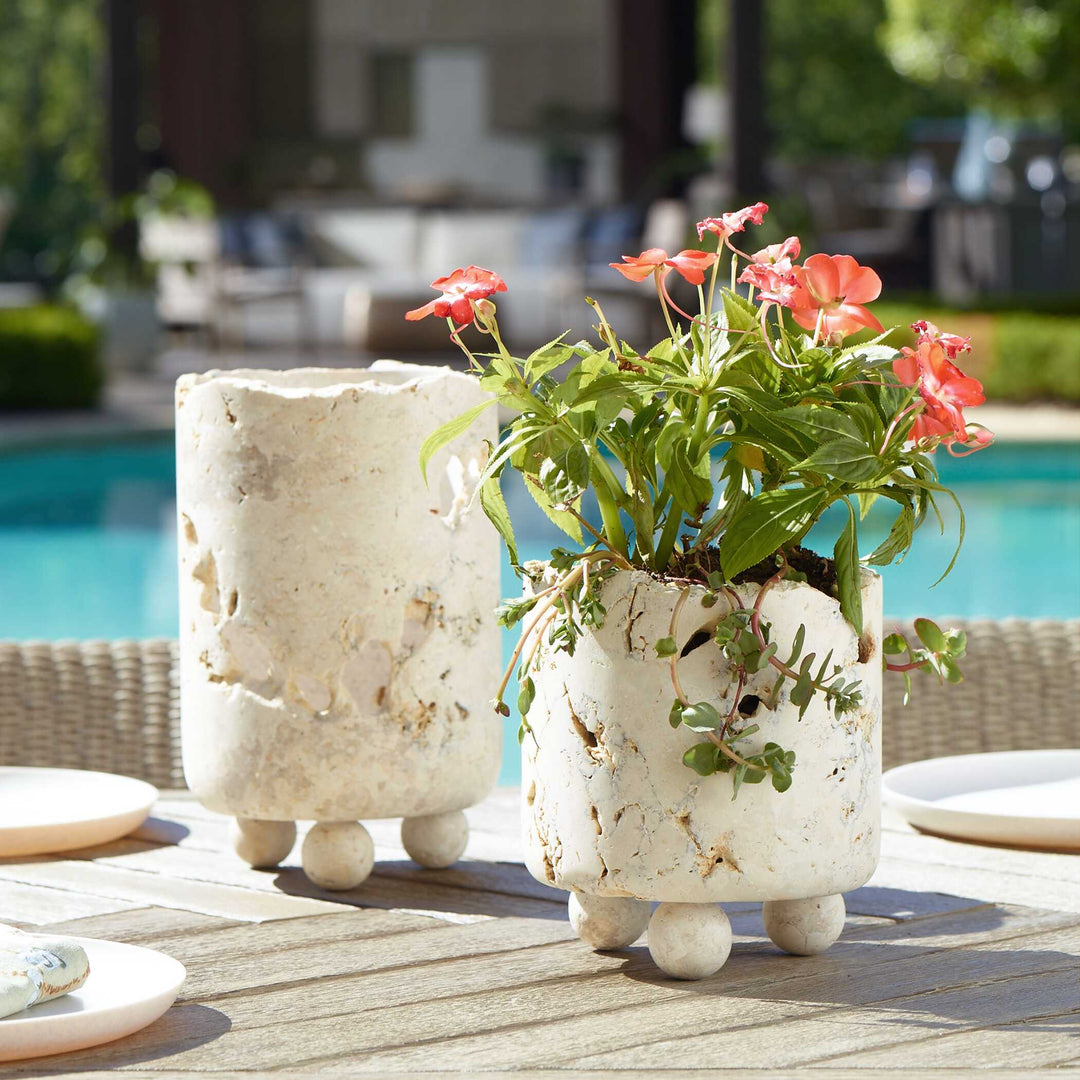 Indoor-Outdoor Quarried Stone Candleholders, S/2