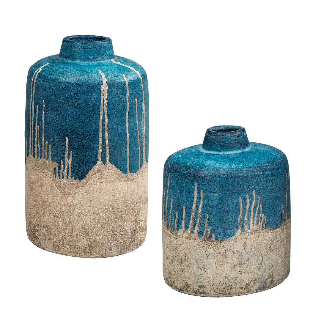 Coastal Cascade Indoor-Outdoor Blue Vases, Set of 2