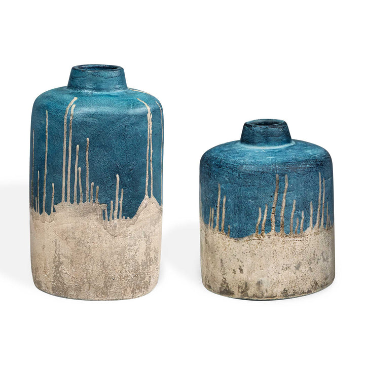 Coastal Cascade Indoor-Outdoor Blue Vases, Set of 2