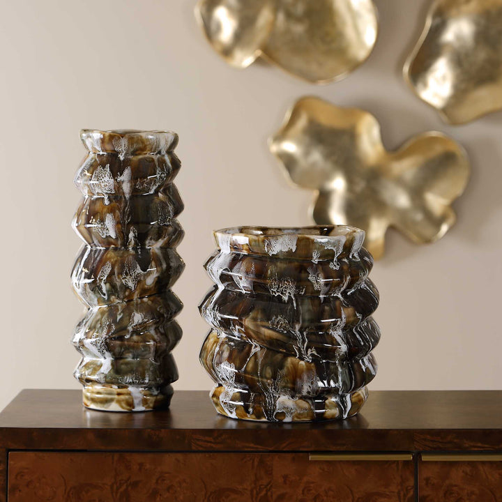Cuoco Glazed Brown Vases, S/2