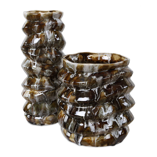 Cuoco Glazed Brown Vases, S/2