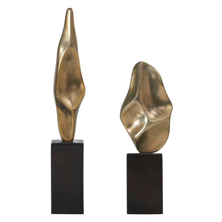 Fluid Geometry Gold Sculptures, Set of 2