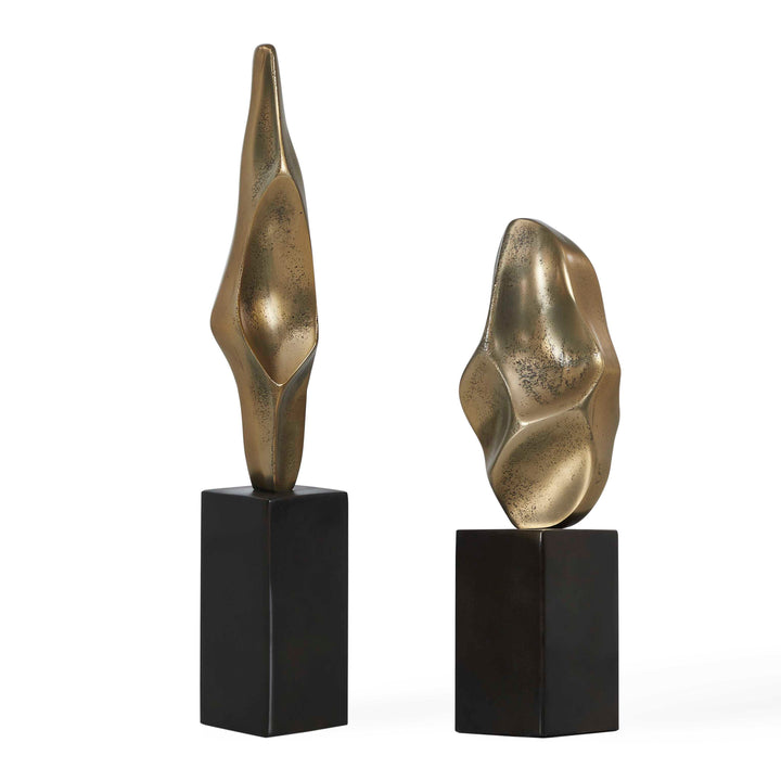 Fluid Geometry Gold Sculptures, Set of 2
