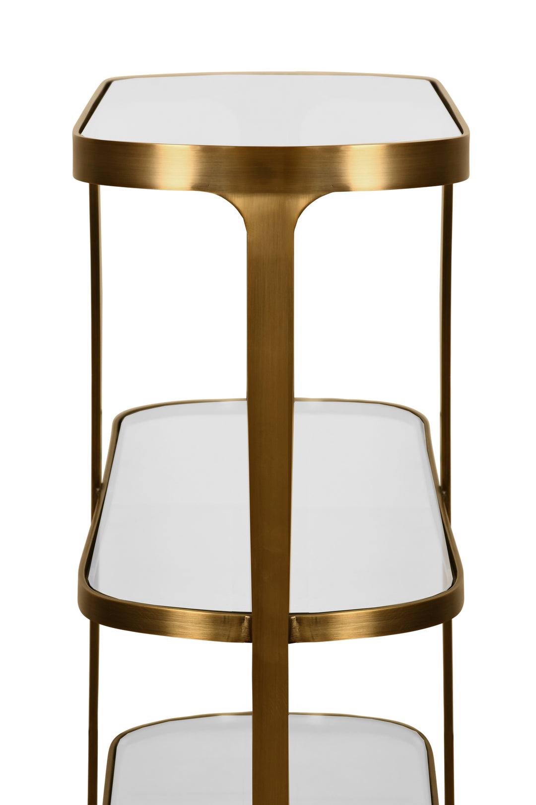 Three Tier Glass Top Racetrack Console In Antique Brass - ADDISON ABR