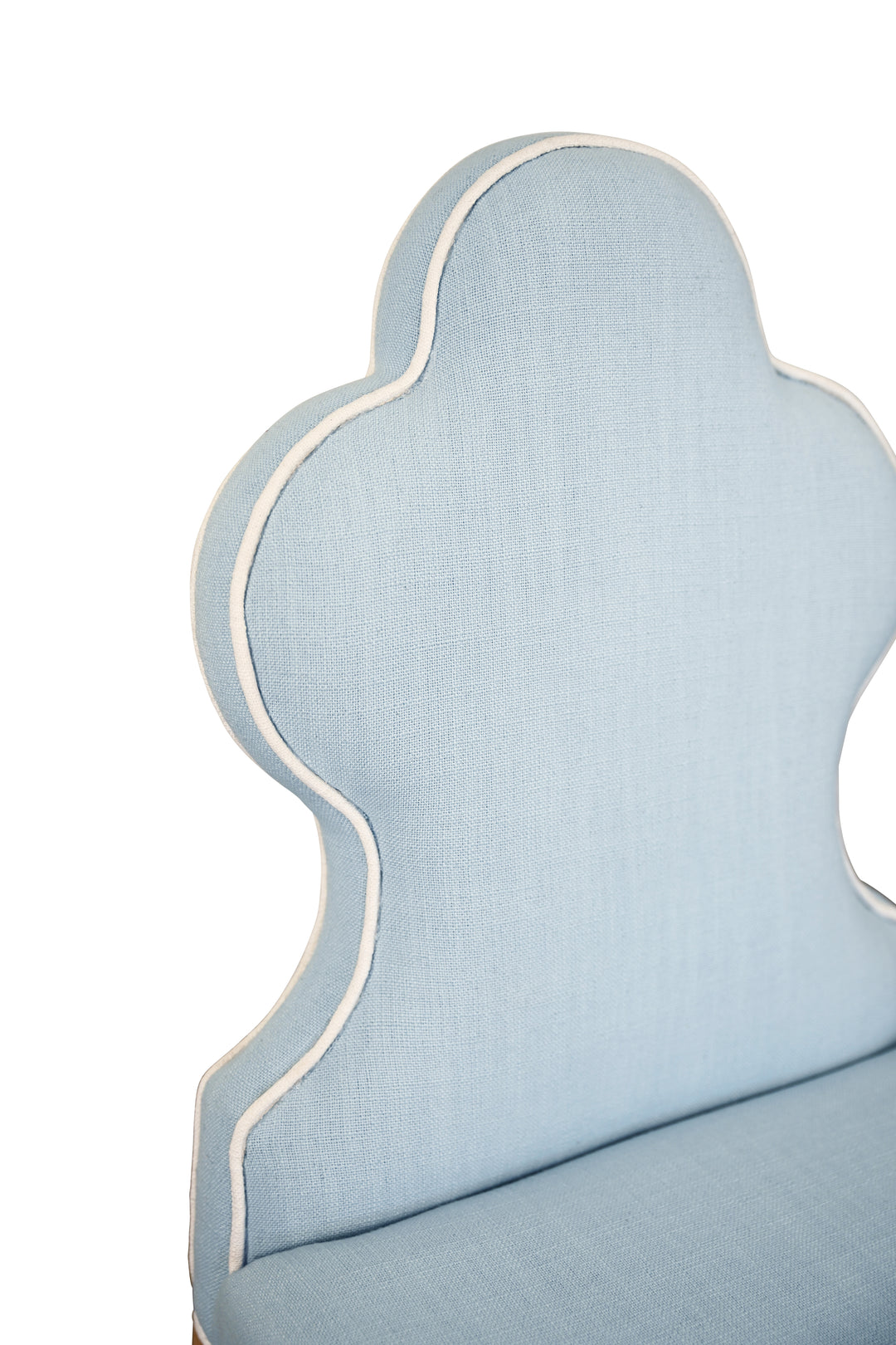 Clover Back Dining Chair With Cerused Oak Legs Upholstered In Performance Light Blue Linen With White Linen Welt - ADELAIDE LB