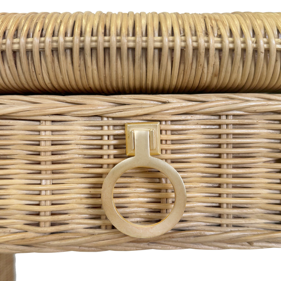 Two Drawer Waterfall Edge Desk In Woven Rattan With Glass Top - ADRIEN