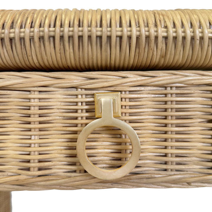 Two Drawer Waterfall Edge Desk In Woven Rattan With Glass Top - ADRIEN