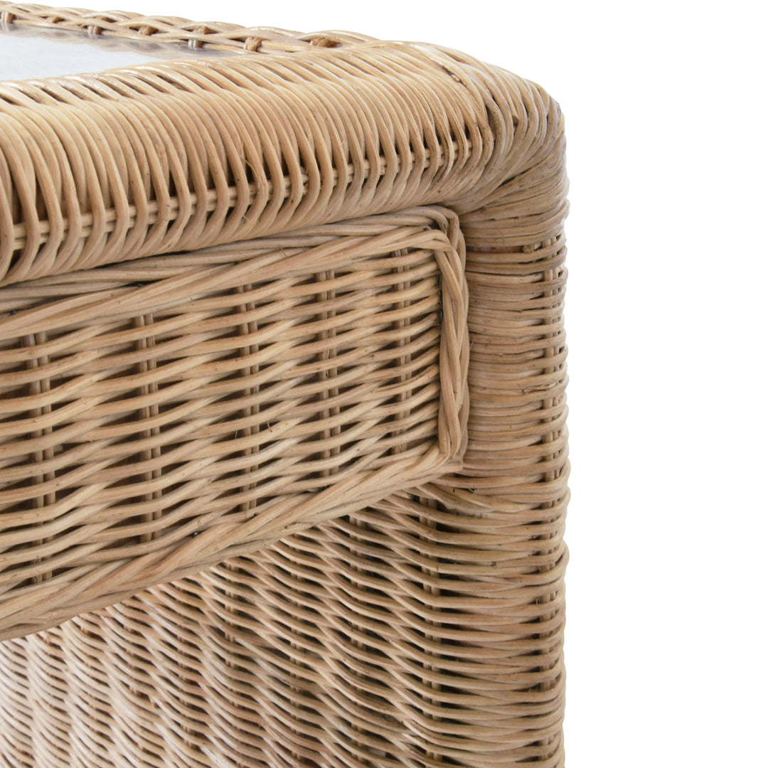 Two Drawer Waterfall Edge Desk In Woven Rattan With Glass Top - ADRIEN