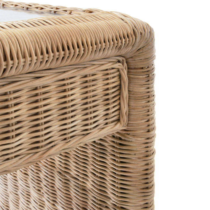 Two Drawer Waterfall Edge Desk In Woven Rattan With Glass Top - ADRIEN