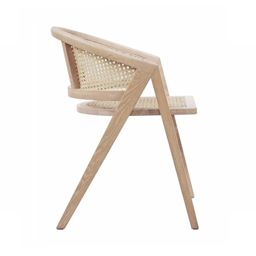 Cane Barrel Back Dining Chair In Cerused Oak - AERO CO