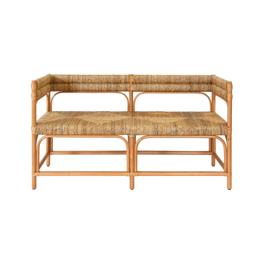Rattan Bench With Seagrass Wrapped Seat And Seat Back - AJAX