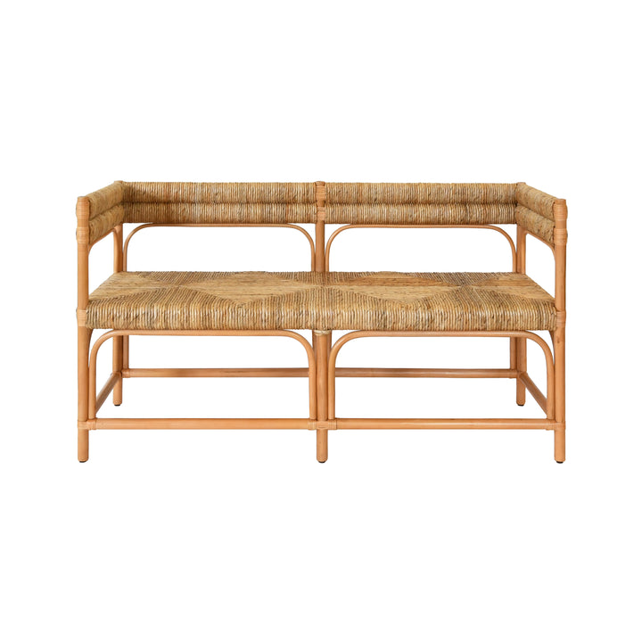 Rattan Bench With Seagrass Wrapped Seat And Seat Back - AJAX