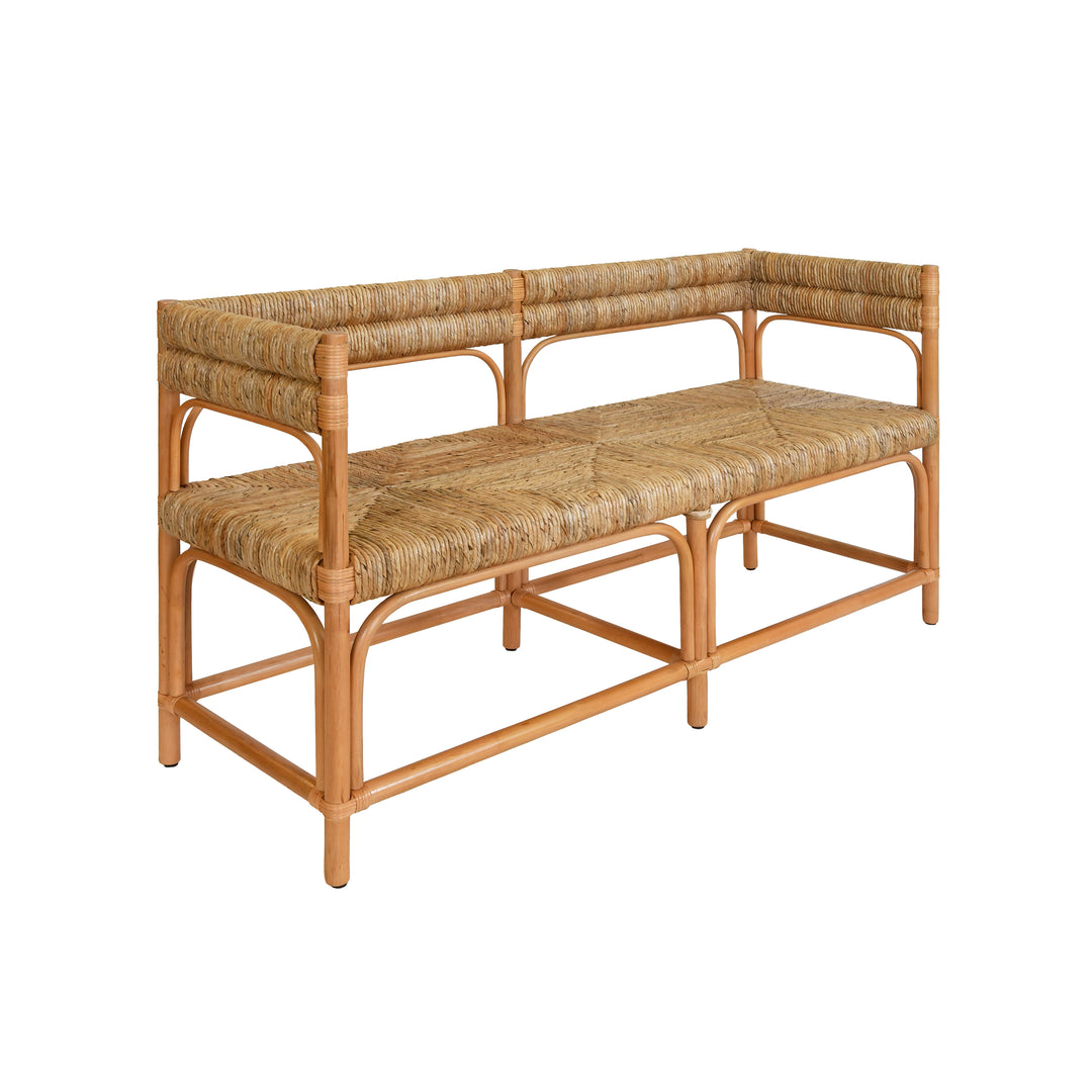 Rattan Bench With Seagrass Wrapped Seat And Seat Back - AJAX