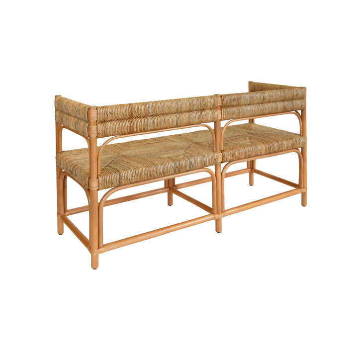 Rattan Bench With Seagrass Wrapped Seat And Seat Back - AJAX