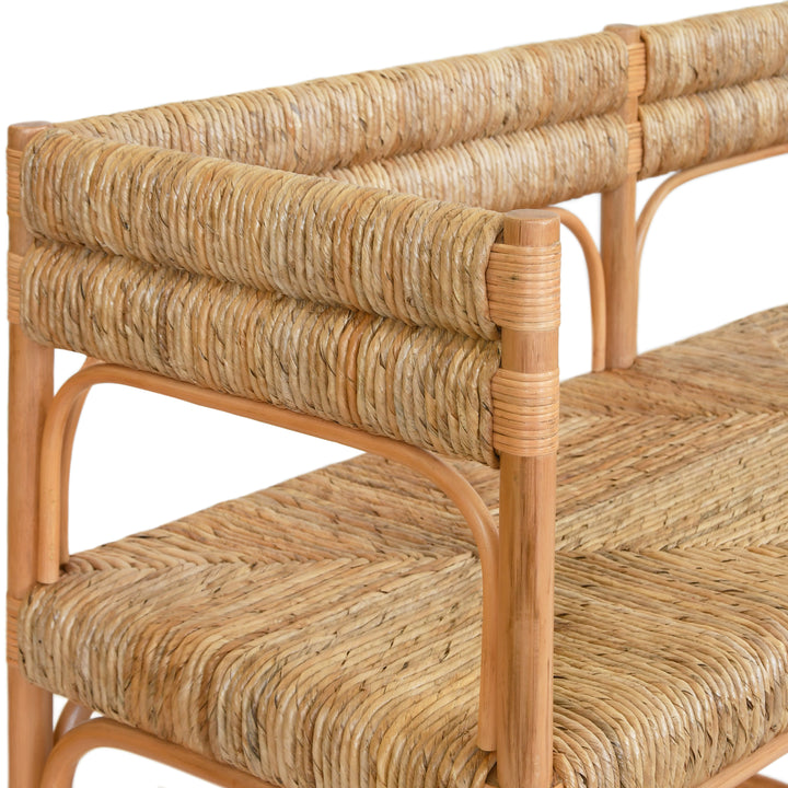 Rattan Bench With Seagrass Wrapped Seat And Seat Back - AJAX