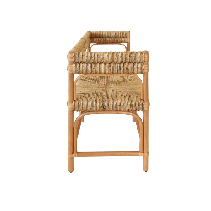 Rattan Bench With Seagrass Wrapped Seat And Seat Back - AJAX