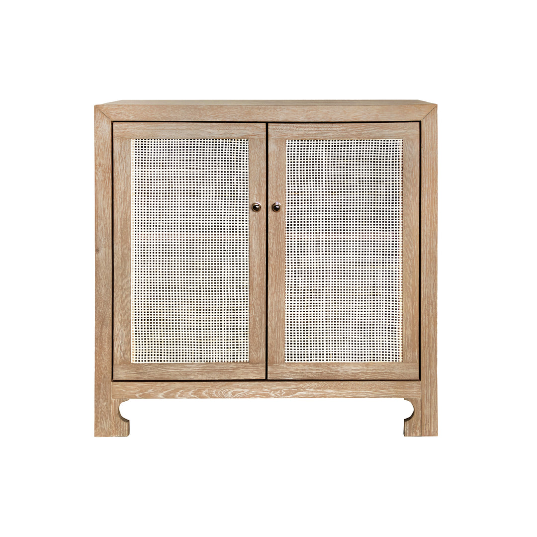 Two Door Cane Cabinet With Brass Hardware In Cerused Oak
 - ALDEN CO