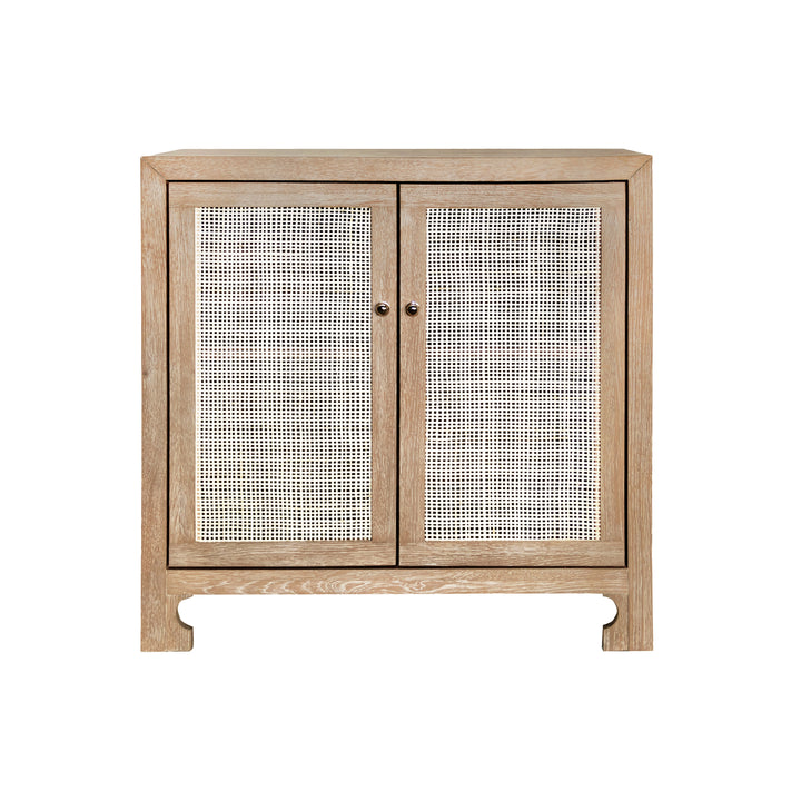 Two Door Cane Cabinet With Brass Hardware In Cerused Oak
 - ALDEN CO