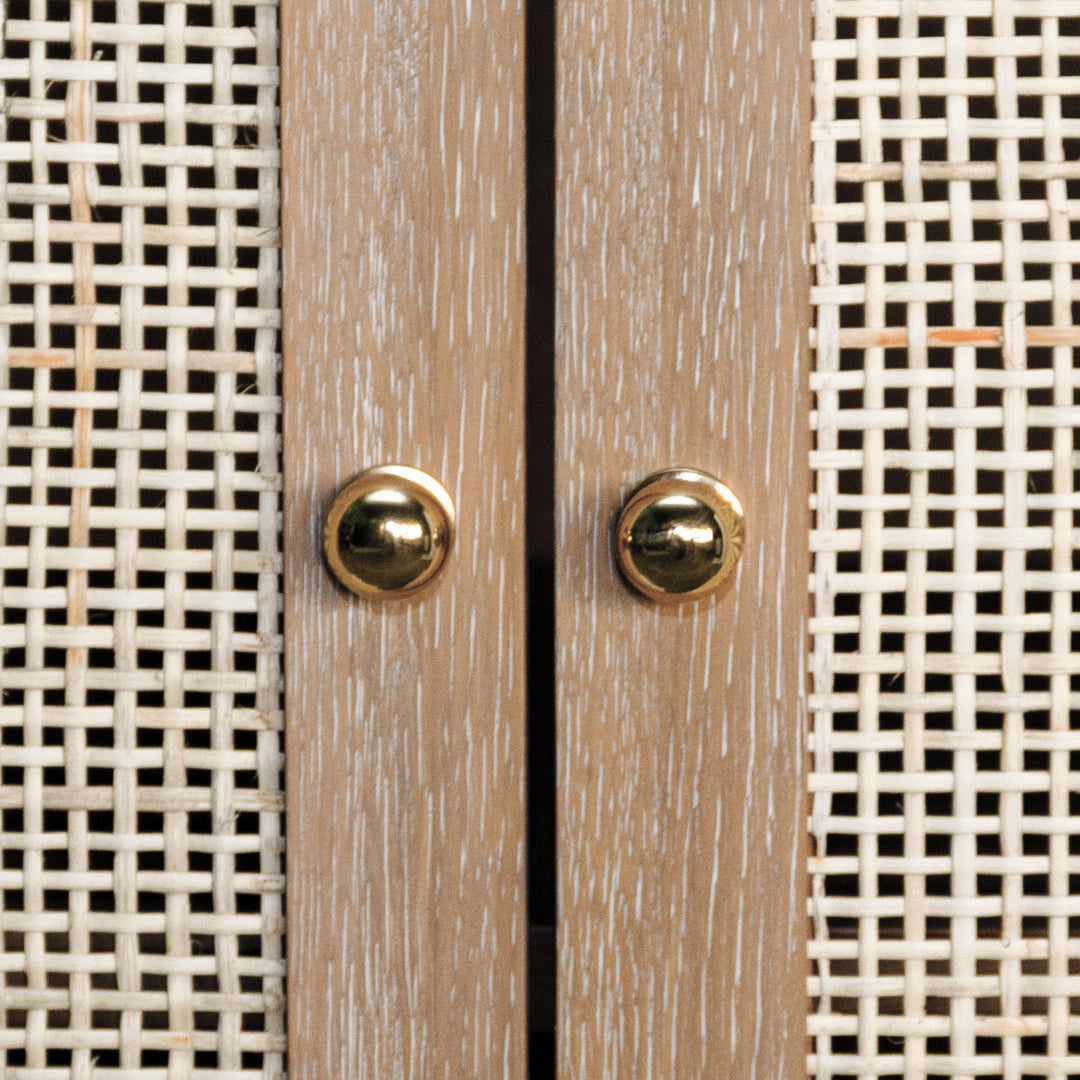 Two Door Cane Cabinet With Brass Hardware In Cerused Oak
 - ALDEN CO