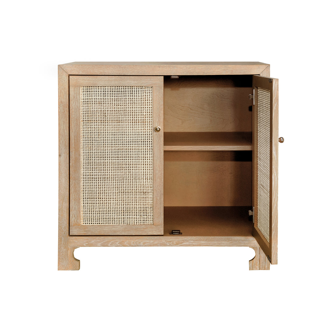 Two Door Cane Cabinet With Brass Hardware In Cerused Oak
 - ALDEN CO