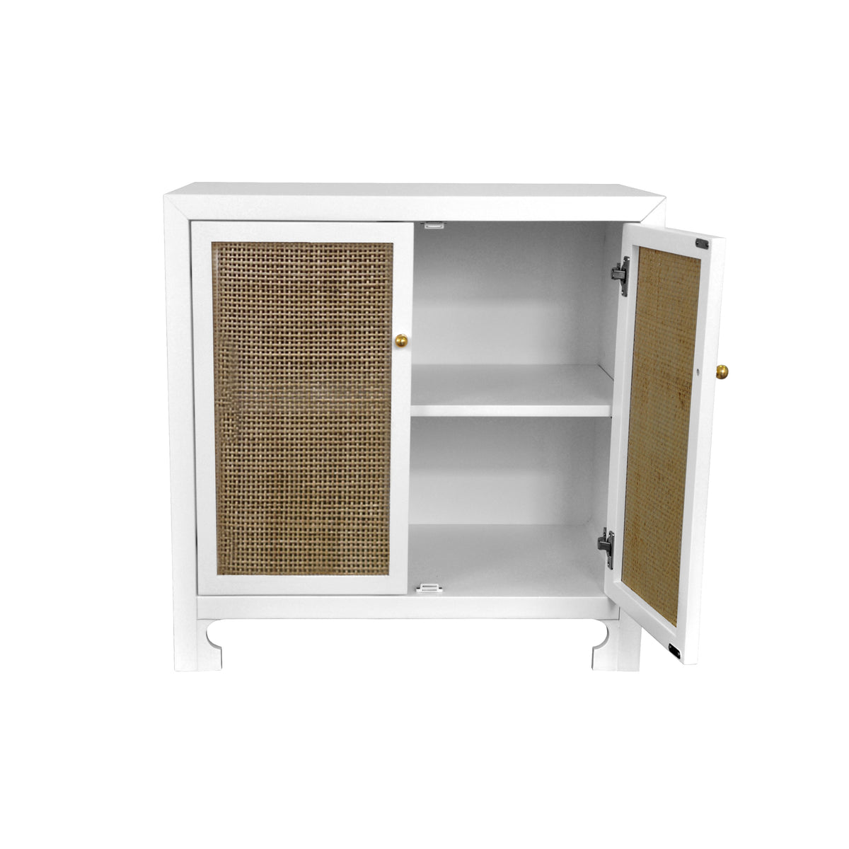 Cane Cabinet W. Brass Hardware In Wh Lacquer - ALDEN WH