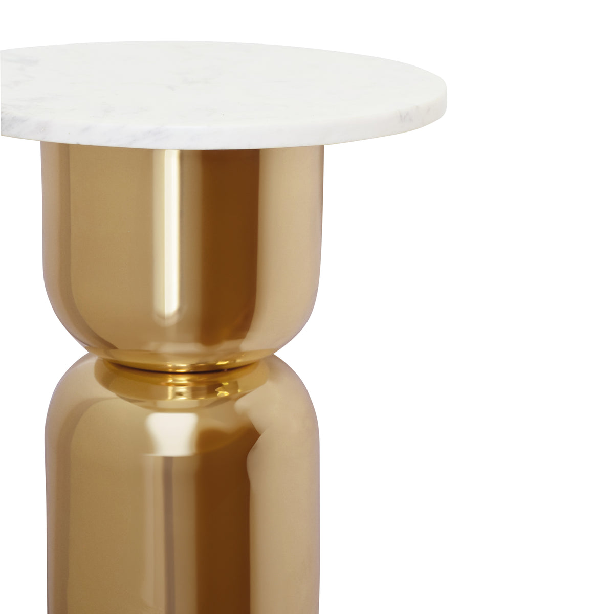 Hourglass Brass Base Side Table With Round White Marble Top - ALINA WHM