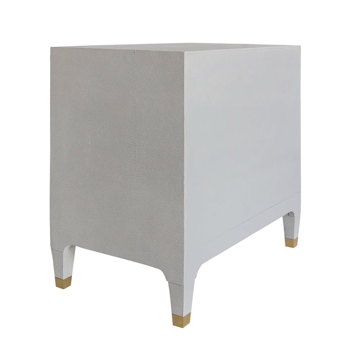 Three Drawer Side Table In Light Grey Shagreen With Antique Brass And Acrylic Hardware - AMBER LGS