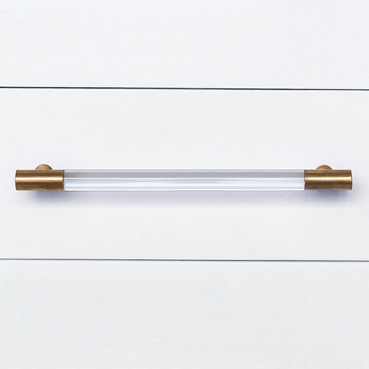 Three Drawer Side Table In Textured White Linen With Antique Brass And Acrylic Hardware - AMBER WHL