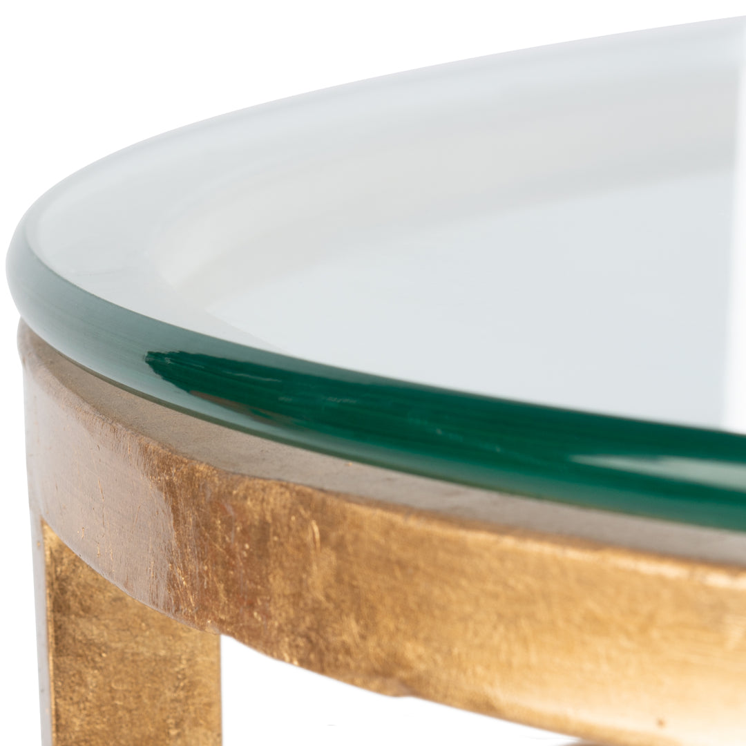 American Home Furniture Safavieh Couture Ingmar Round Antique Gold Glass Side Table