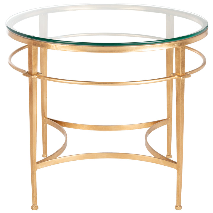 American Home Furniture Safavieh Couture Ingmar Round Antique Gold Glass Side Table