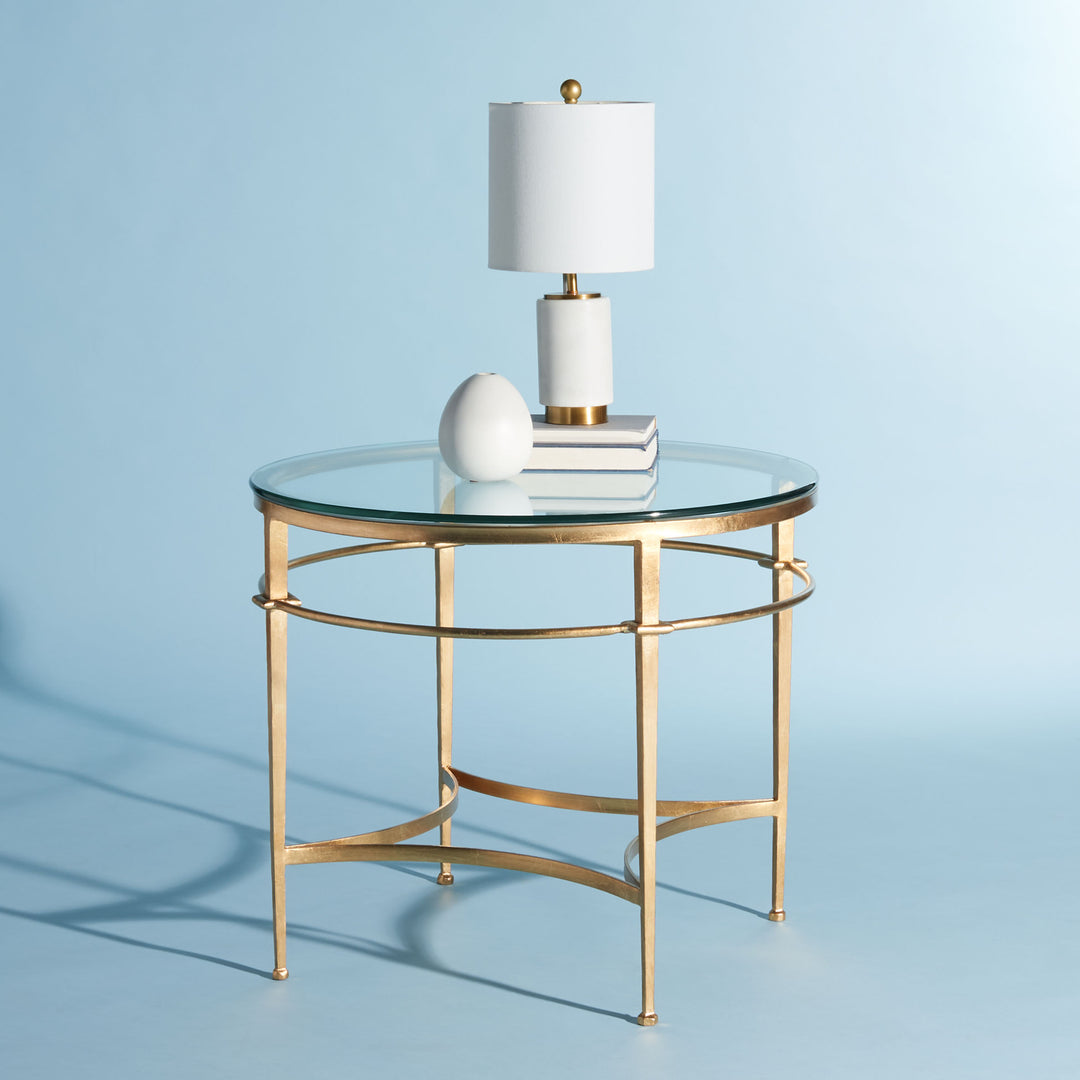 American Home Furniture Safavieh Couture Ingmar Round Antique Gold Glass Side Table