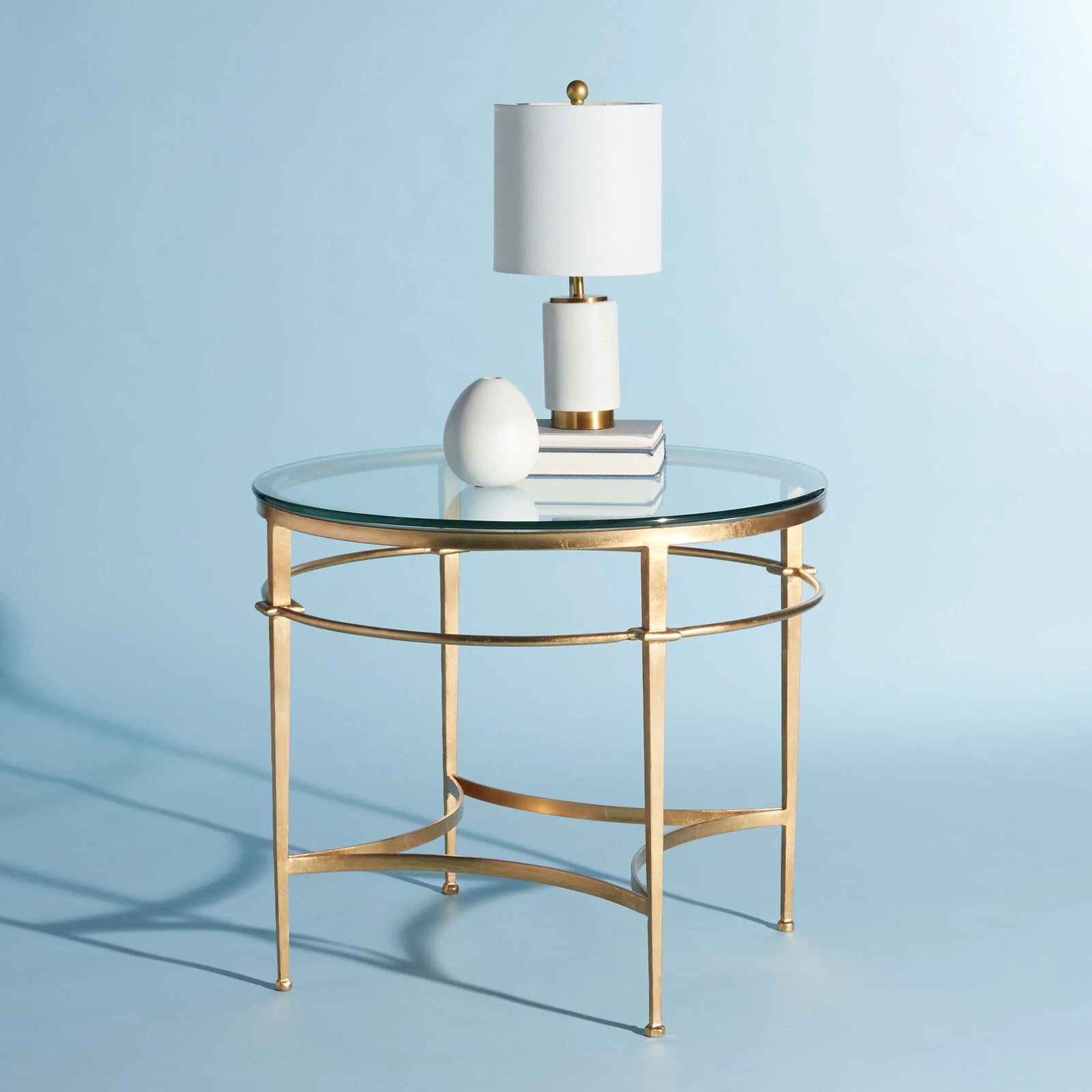 American Home Furniture Safavieh Couture Ingmar Round Antique Gold Glass Side Table
