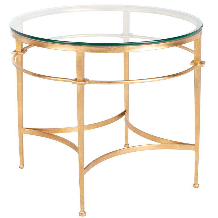 American Home Furniture Safavieh Couture Ingmar Round Antique Gold Glass Side Table