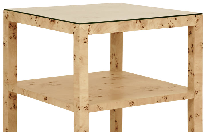 Three Tier Square Side Table In Burl Wood - AMIE BW