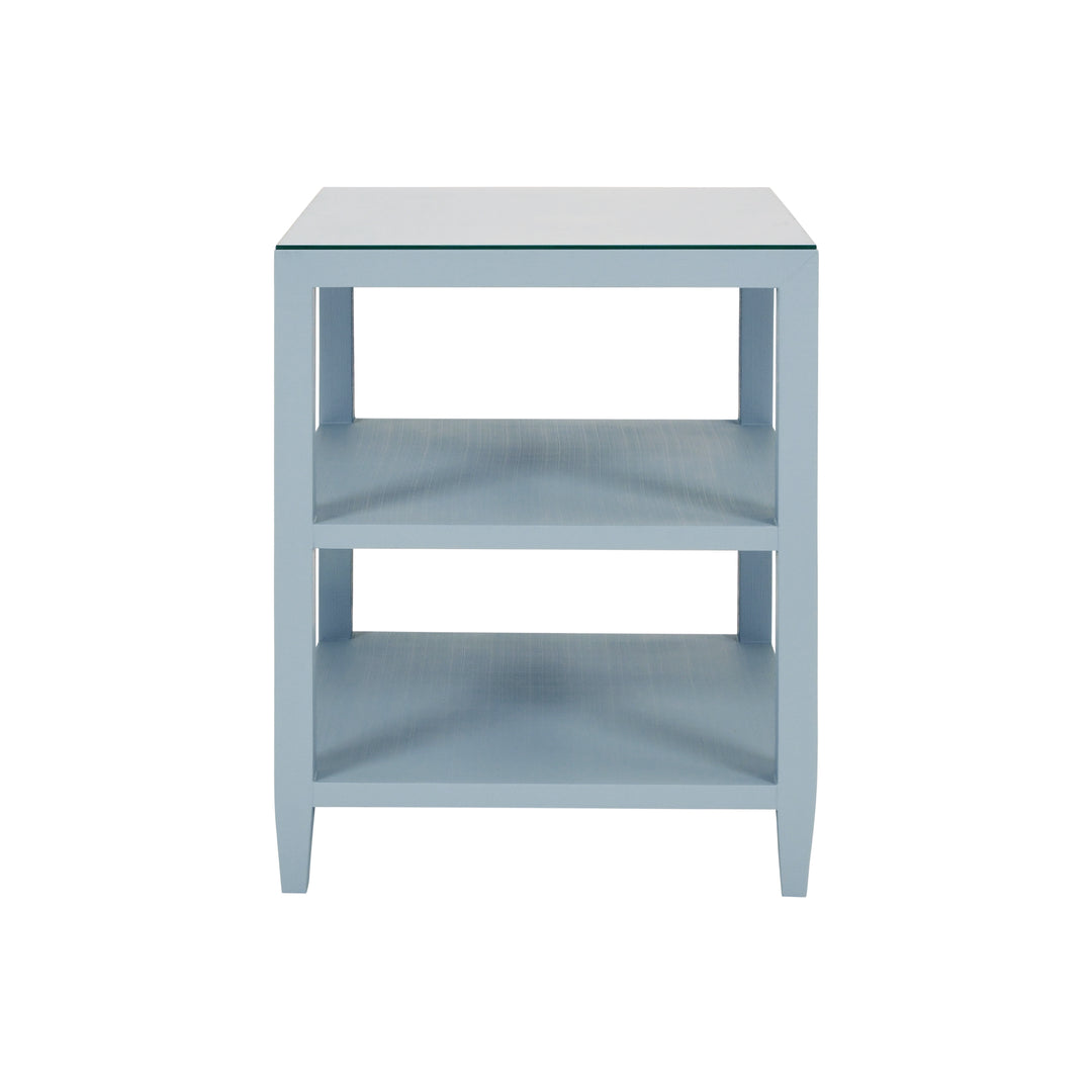 Three Tier Square Side Table In Textured Light Blue Linen - AMIE LB