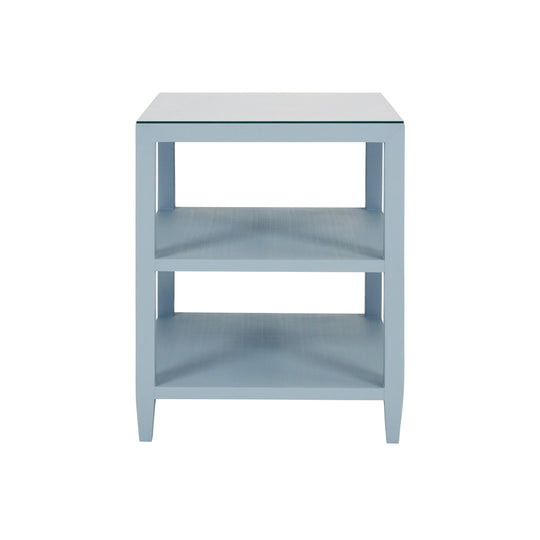 Three Tier Square Side Table In Textured Light Blue Linen - AMIE LB