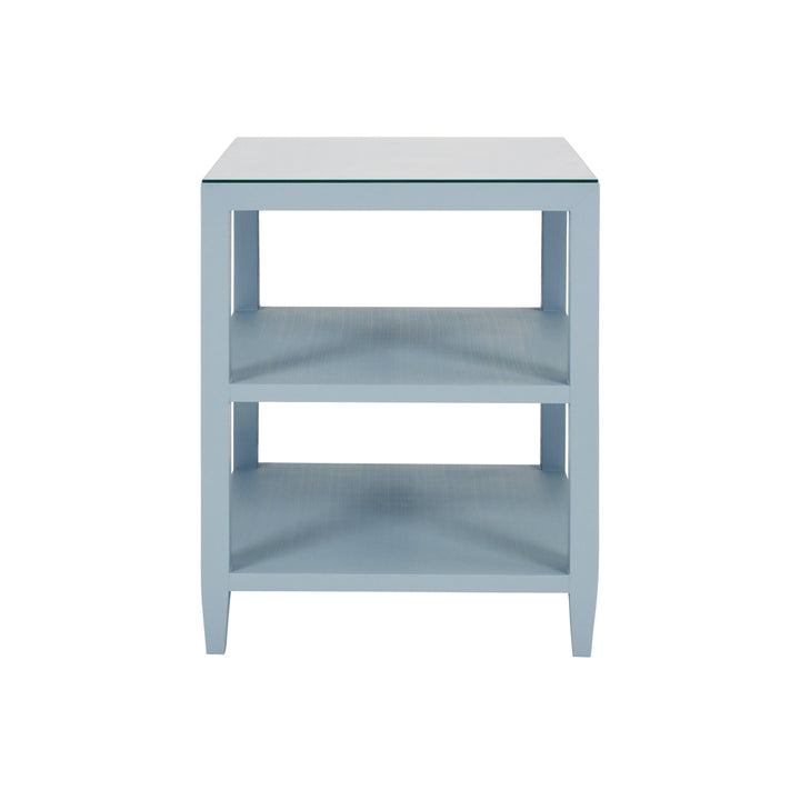 Three Tier Square Side Table In Textured Light Blue Linen - AMIE LB