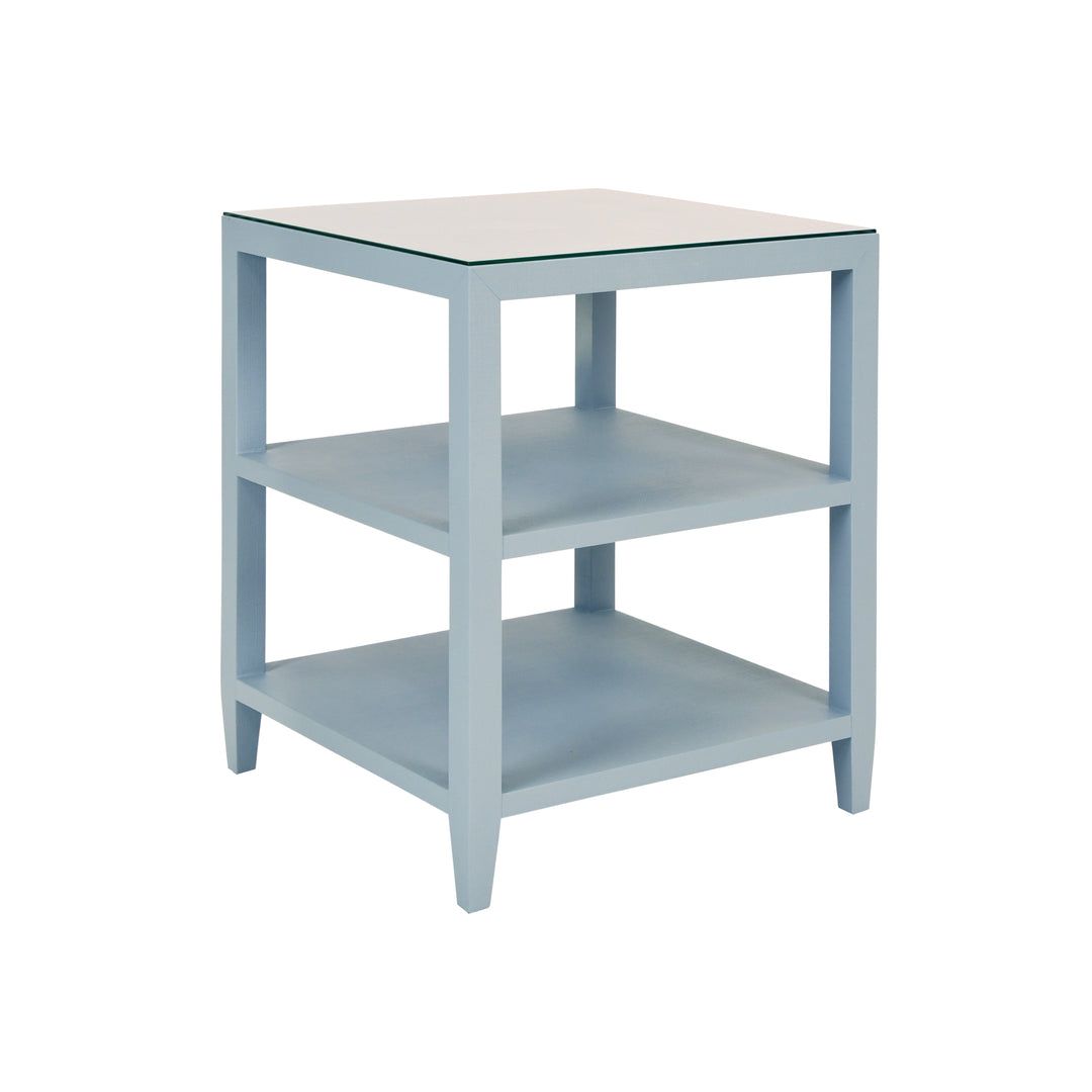 Three Tier Square Side Table In Textured Light Blue Linen - AMIE LB