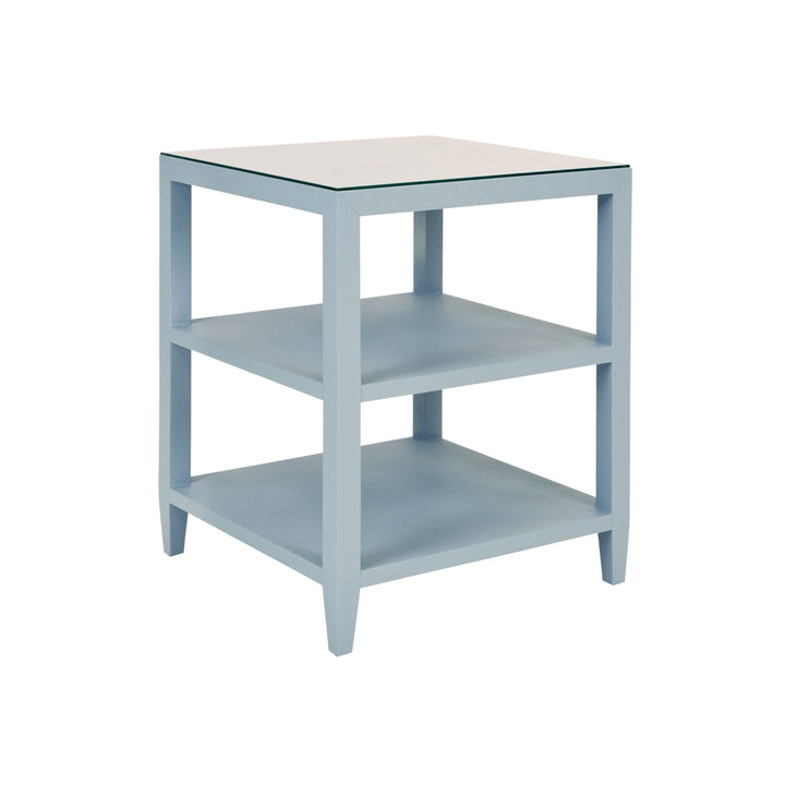 Three Tier Square Side Table In Textured Light Blue Linen - AMIE LB