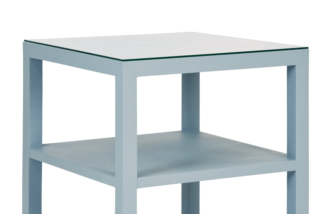 Three Tier Square Side Table In Textured Light Blue Linen - AMIE LB