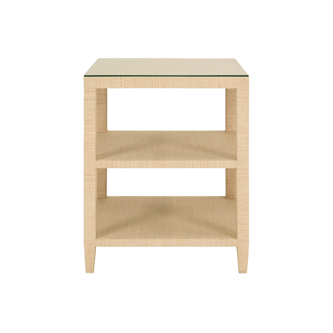 Three Tier Square Side Table In Natural Grasscloth - AMIE NAT