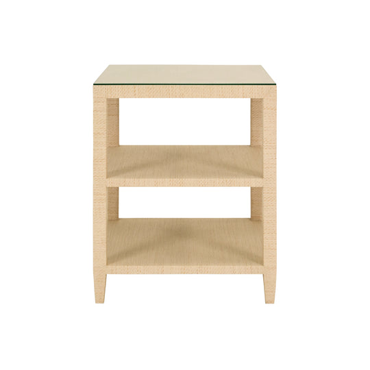 Three Tier Square Side Table In Natural Grasscloth - AMIE NAT